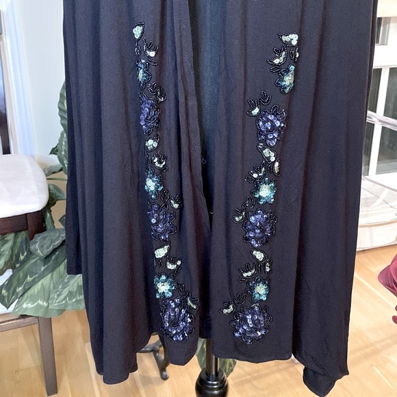Joseph A. Qu’est-ce que c’est silk?open cardi, blk,floral sequin bead embroidery - Picture 5 of 11
